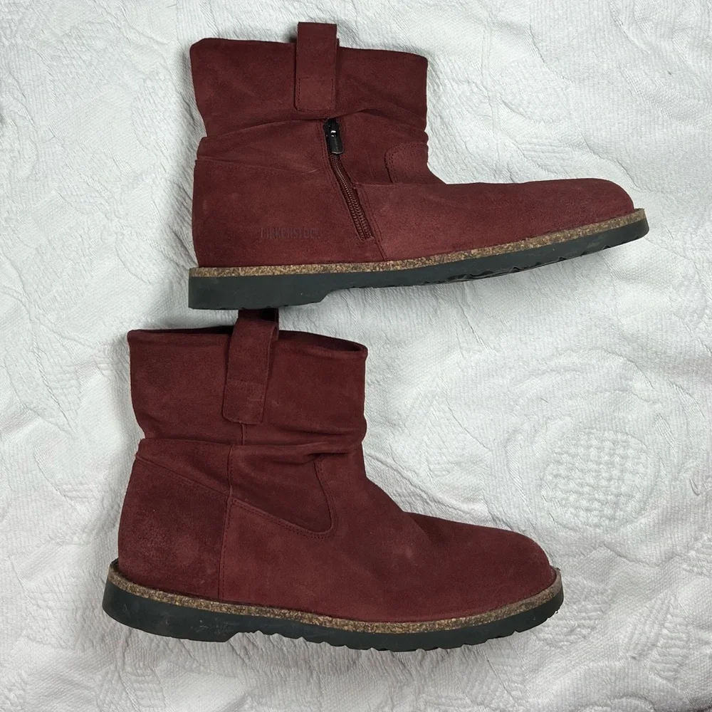 Birkenstock Luton Port Wine Suede Ankle Boots Burgundy Red Side Zip
